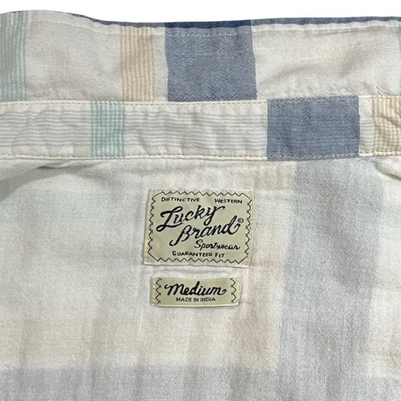 Lucky Brand Basic Western Flannel Blue & Cream Mens Button Down sz M - Picture 3 of 13